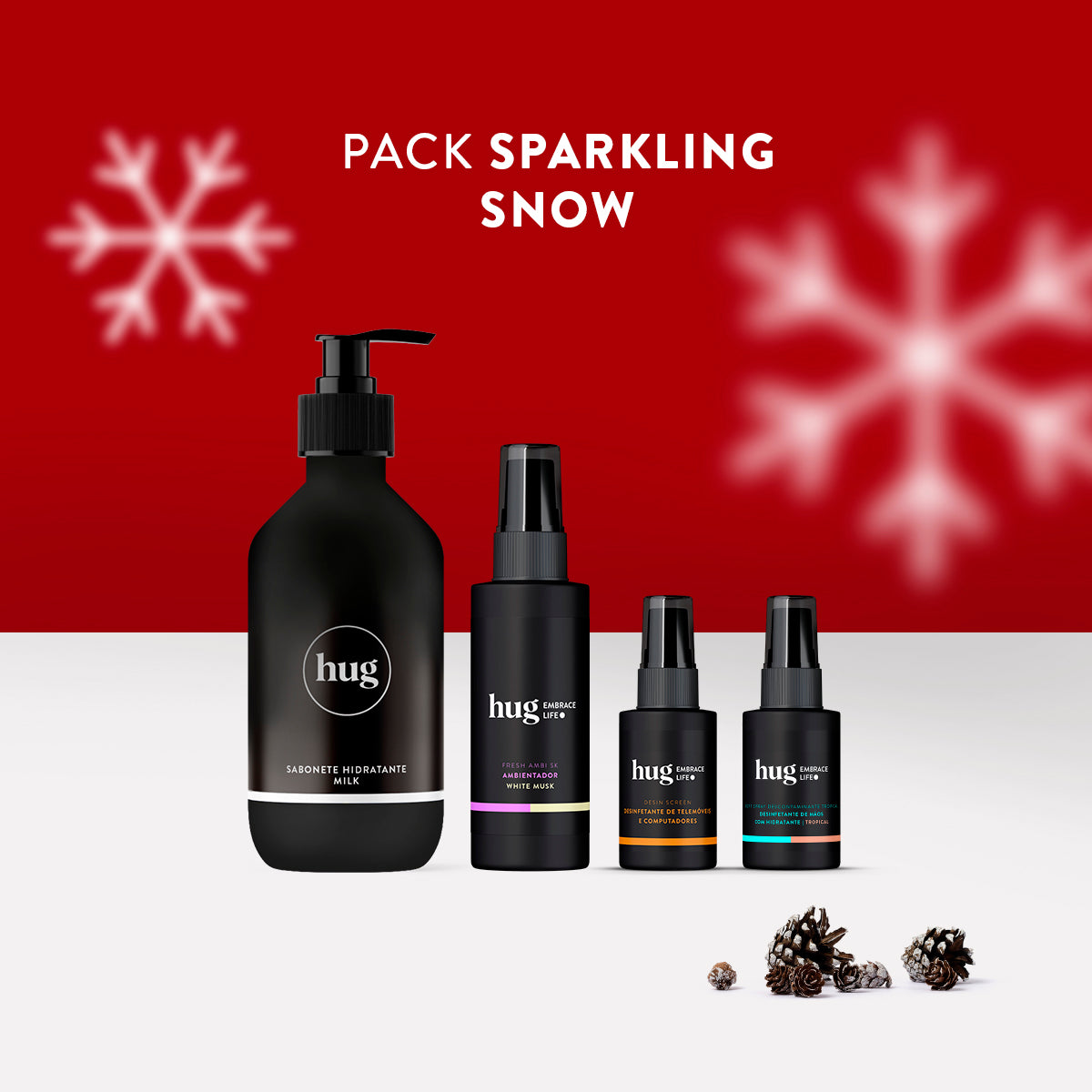 Pack SPARKLING SNOW (Sabonete + Desinfetante de Mãos + Desinfetante de Telemóveis + Ambientador) - HUG - Embrace Life ●